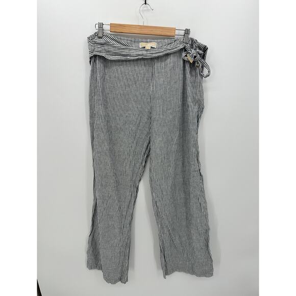 Michael Michael Kors Women Pants Black‎ White Striped Linen Blend Wide Leg Sz 16 - Picture 1 of 8